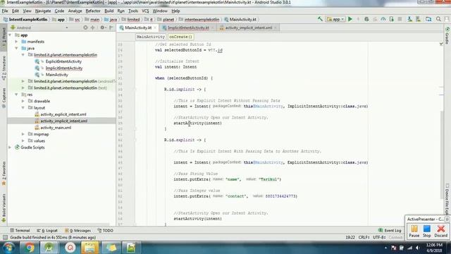 Intent Example on Kotlin in Android Studio 3.0 смотреть онлайн