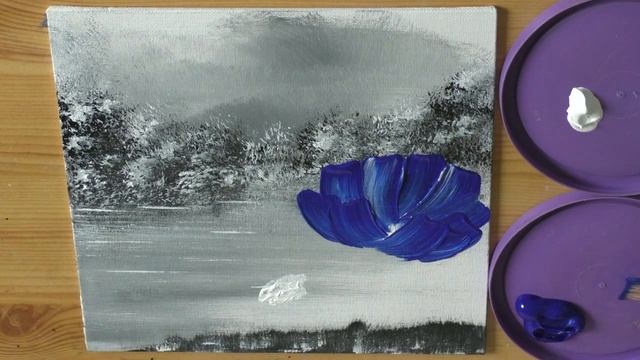 Blumen Malen Acryl Blau Weiß Schwarz Anfänger - Flowers Acrylic Painting Blue White Black Beginners смотреть онлайн