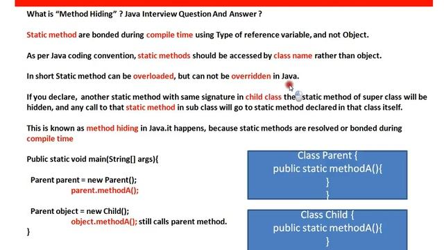 WHAT IS METHOD HIDING IN JAVA смотреть онлайн
