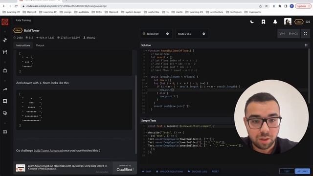 Codewars JavaScript, решение задачи Build Tower
