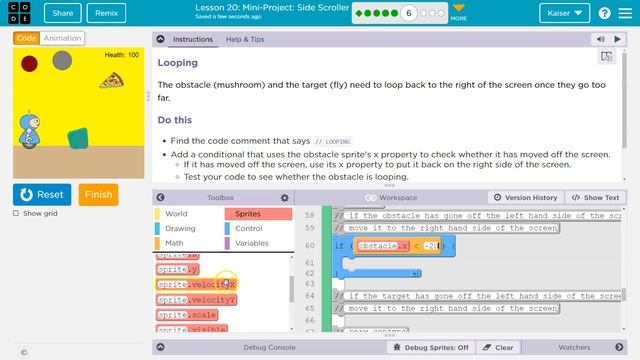 Code.org Lesson 20.5 Mini-Project Side Scroller | Tutorial with Answers | CS Discoveries (20.6 2020 смотреть онлайн