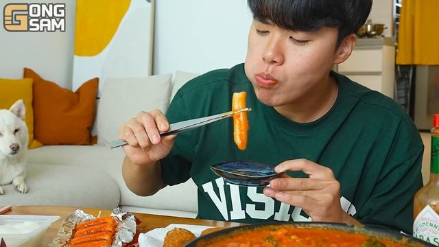 ASMR MUKBANG 직접 만든 대왕 가래떡 떡볶이 불닭볶음면 소세지 양념 치킨먹방! & 레시피 FIRE NOODLES AND Tteokbokki EATING SOUND!