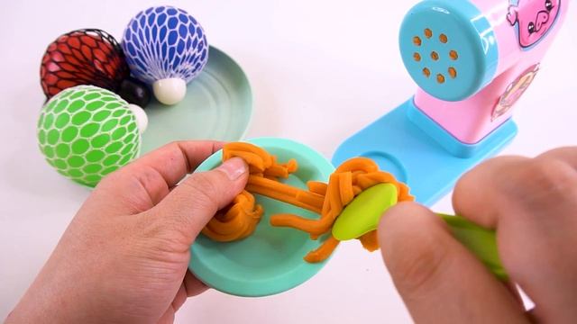 Satisfying Video L How To Make Playdoh Noddles With Mesh Stress Balls Frozen Elsa Cutting ASMR #145