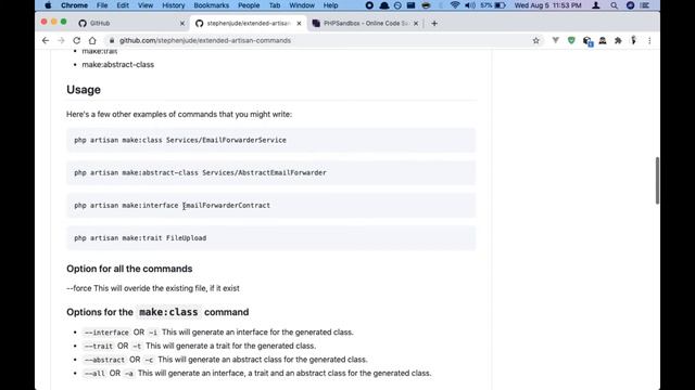 Getting Started With Extended Artisan Commands package (Demo On PHPSandbox.io) смотреть онлайн