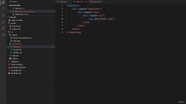 03 - Working with Vue - 008 Adding content to our body component смотреть онлайн