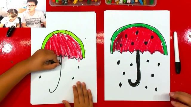 Как нарисовать ЗОНТИК - АРБУЗ с Аней рисуем смотреть онлайн