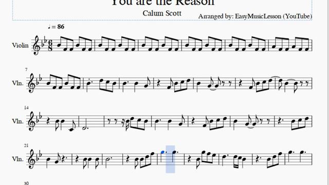 Violin Sheet Music: How to play You are the Reason by Calum Scott смотреть онлайн