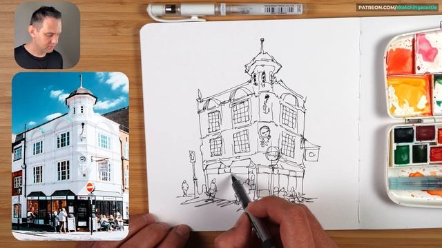 URBAN SKETCHING loose ink & watercolor tutorial | Easy Step by Step Process! смотреть онлайн