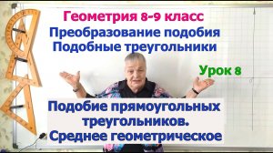 Подобие прямоугольных треугольников. Среднее геометрическое (пропорциональное). Геометрия 8-9 класс