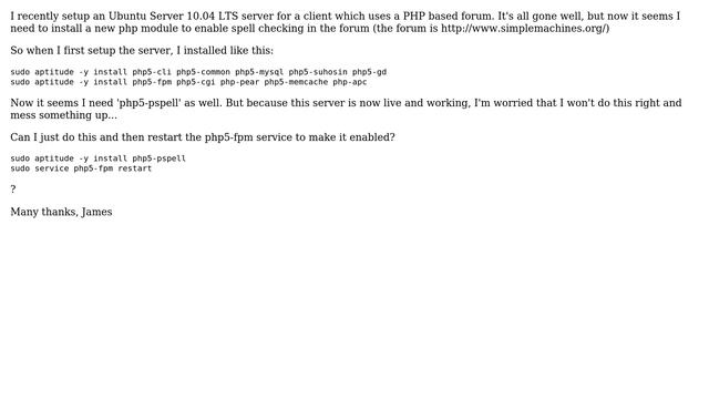 Using aptitude to install extra php modules (after php has already been installed)? смотреть онлайн