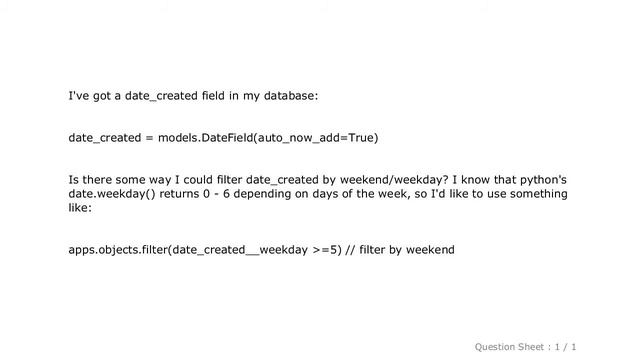 Django : Django datefield filter by weekday/weekend смотреть онлайн