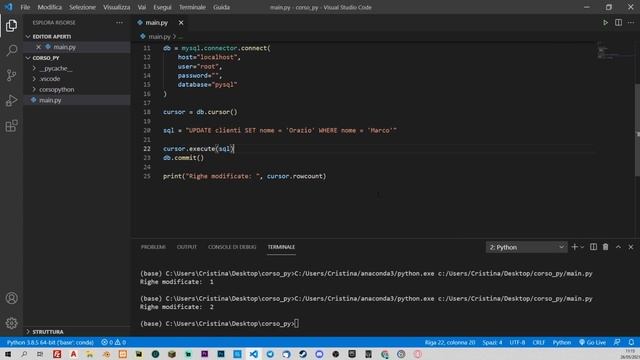 PYTHON/MYSQL Tutorial Italiano 07 - Modificare e Aggiornare i dati con UPDATE смотреть онлайн