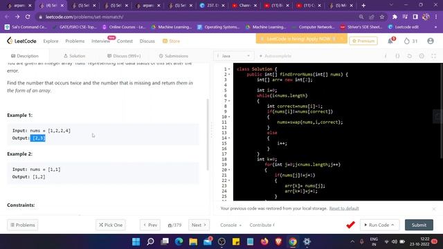 645. Set Mismatch | LeetCode | October Daily Challenge | Day 23/31 | Easy | With Code | FAANG смотреть онлайн