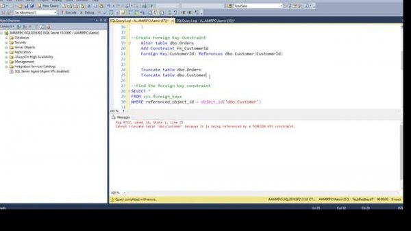 Cannot truncate table because it is being referenced by a FOREIGN KEY constraint - SQL Tutorial P70