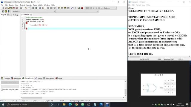 IMPLEMENTATION OF XOR GATE ON C PROGRAMMING смотреть онлайн