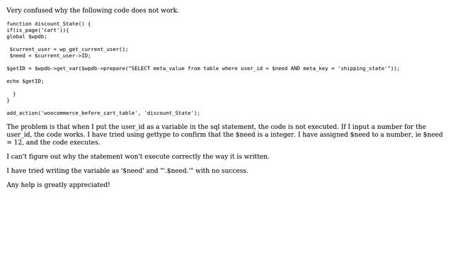 Wordpress: query statement containing variable won't execute (2 Solutions!!) смотреть онлайн