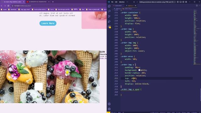 Learn how to add promotional videos to your website using HTMLandCSS | Ice Cream Shop Website Part- смотреть онлайн