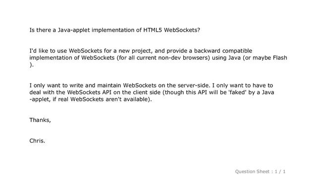 HTML : Is there a Java-applet implementation of HTML5 WebSockets? смотреть онлайн