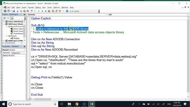 Excel VBA Reading Data From SQL Server