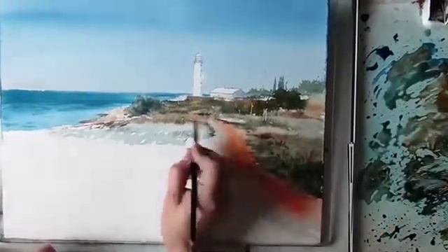 Дорога к маяку акварелью. Деморолик урока. смотреть онлайн