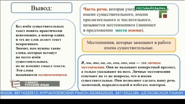 3 класс. Русский язык. "Местоимение" смотреть онлайн