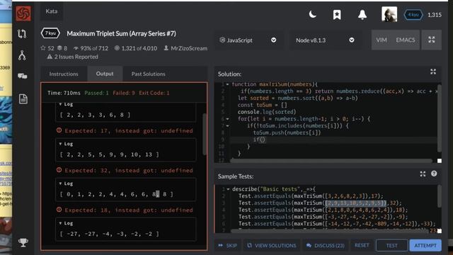 Maximum Triplet Sum (Array Series #7) | 7kyu codewars | javascript смотреть онлайн