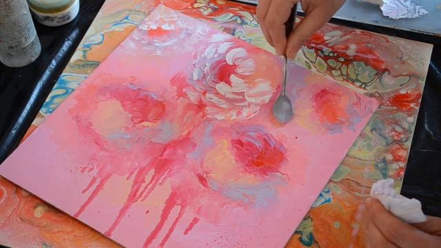 Розовый ЛЯ МУР/ Как нарисовать пионы мастихином/ Интерьерная картина смотреть онлайн