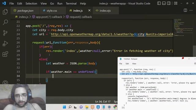 Node.js Express Project to Find Weather of Any City in World Using OpenWeatherMap API in EJS & JS смотреть онлайн