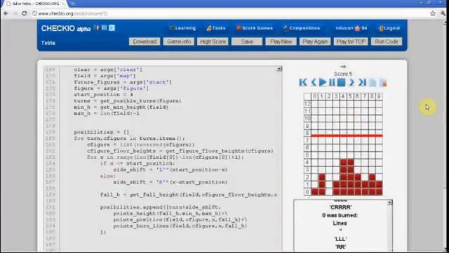 Play Tetris on CheckIO.org with python смотреть онлайн