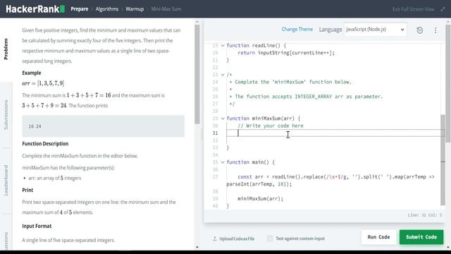HackerRank Problem solving in JavaScript (Mini-Max Sum !) смотреть онлайн