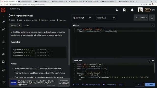 (Archived) Codewars 7 kyu Highest and Lowest JavaScript смотреть онлайн