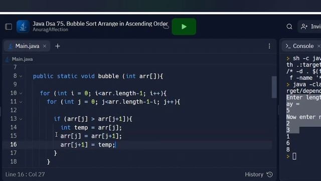 Java DSA 75 • Bubble Sort • Arrange in ascending order using bubble sort in Java • смотреть онлайн