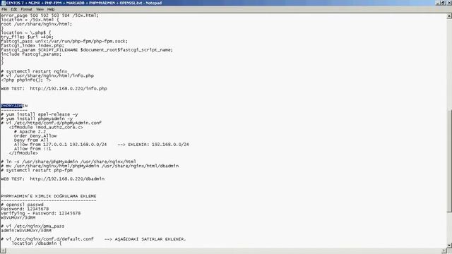 CENTOS 7, NGINX, PHP FPM, MARIADB, PHPMYADMIN, OPENSSL KURULUMU VE AYARLARI смотреть онлайн