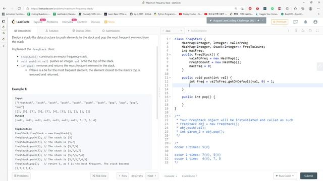 LeetCode 895 | Maximum Frequency Stack | HashMaps | Java смотреть онлайн