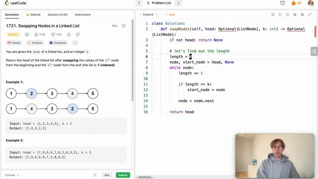 Swapping Nodes in a Linked List - LeetCode 1721 - Python Solution смотреть онлайн