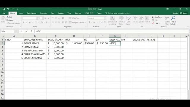 Excel : Salary Sheet, HRA, TA, DA, GPF, Gross Sal, Net Sal in excel смотреть онлайн