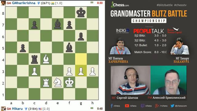 Накамура - Харикришна, 19 партия, 1+1. Блиц Chess.com 1/4, 04.05.2016 смотреть онлайн