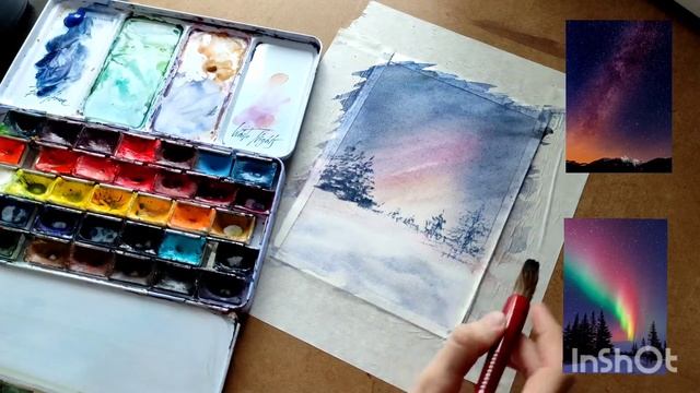 Легкий пейзаж акварелью для начинающих. Ночное небо акварелью смотреть онлайн