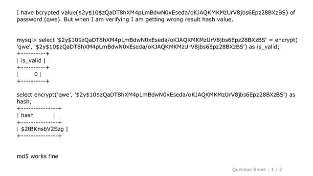 MySQL : How to use `bcrypt` algorithm within `encrypt` function in MySQL for verifying password? смотреть онлайн