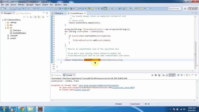 Collections (Unmodifiable CountryList) | Java Collection Framework смотреть онлайн