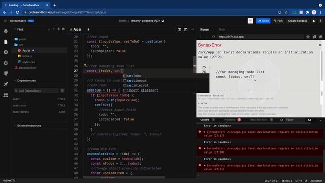 Simple ToDo list in CodeSandbox, React.js. смотреть онлайн