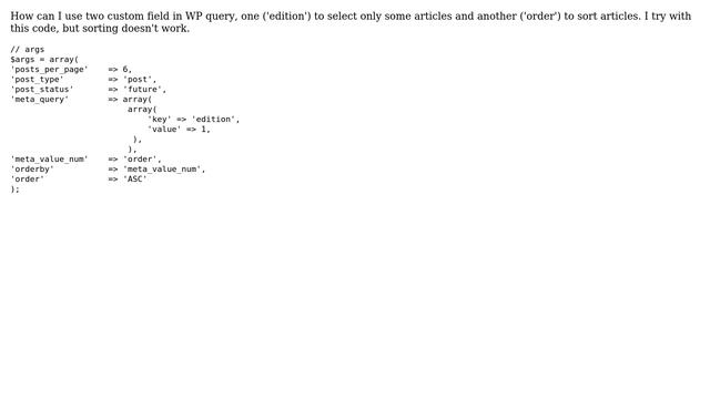 Wordpress: How can I use two custom fields in WP Query? смотреть онлайн