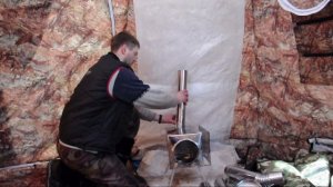 Установка печки Пошехонка в универсальной палатке УП-5. Arctic oven tents