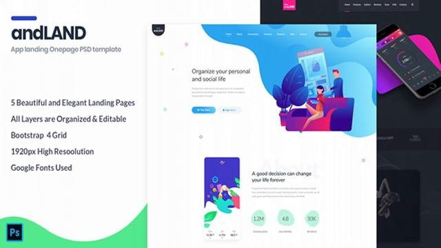 Rath - App Landing Onepage PSD Template | Themeforest Website Templates and Themes смотреть онлайн