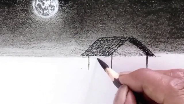 Pencil drawing night mode moonlight landscape scenery easy// смотреть онлайн