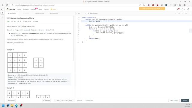 LeetCode 2373 | Largest Local Values in a Matrix | Matrix | Java смотреть онлайн