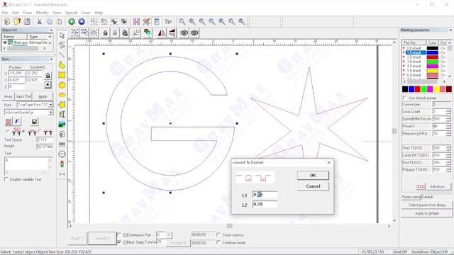Как преобразовать линии объекта в пунктирные в программе EzCad смотреть онлайн