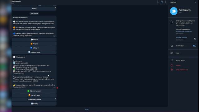 Обзор и отзыв на WantToPay, виртуальные карты с ботом в Телеграм