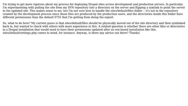 Drupal: Repository-based site deployment -- what to do about sites/default/files? смотреть онлайн