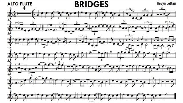 Bridges by Kevyn Lettau ALTO FLUTE Sheet Music Backing Track Partitura Single Page for Screenshot смотреть онлайн